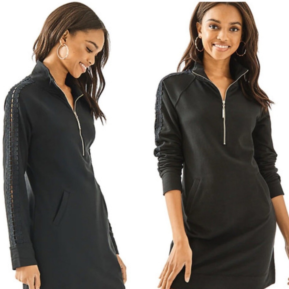 Lilly Pulitzer Black Dress with Gold half Zipper- S
